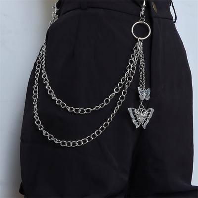 Punkowe Jeansy Bikerowe z Motylem Łańcuch do Spodni Brelok do Kluczy Damskie Męskie Pasek Łańcuszek do Kluczy Dwupoziomowe Łańcuch do Spodni Modna Biżuteria Hip Hop