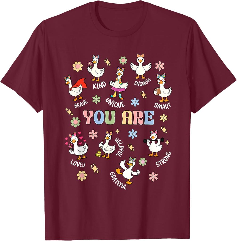 Positive Affirmations Words Goose You Are Brave Kind Unique Smart Graphic Tee Casual Daily T-Shirt