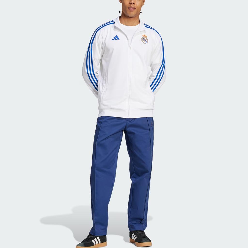 Adidas Real Madrid DNA Track Jacket with Striped Brand Logo and Front Zip Men Tops White IT3804