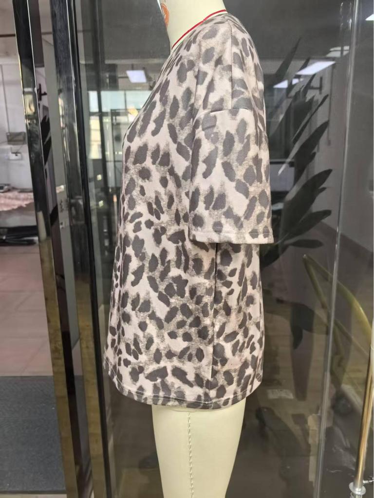 Leopard Print Loose Korean Style Short Sleeve Women's Top