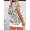 Women V Neck Printed Short Sleeve Loose Casual Pullover Blouse Top