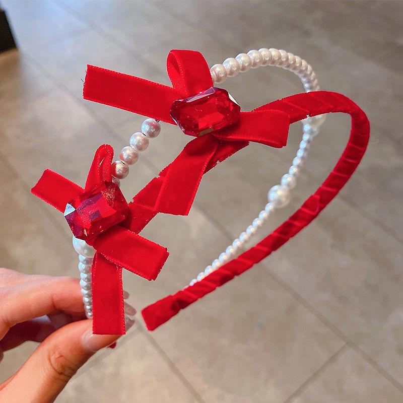 Vintage Red Headband Velvet Hair Band Headwear Girl Hair Hoop Christmas New Year Hair Accessories