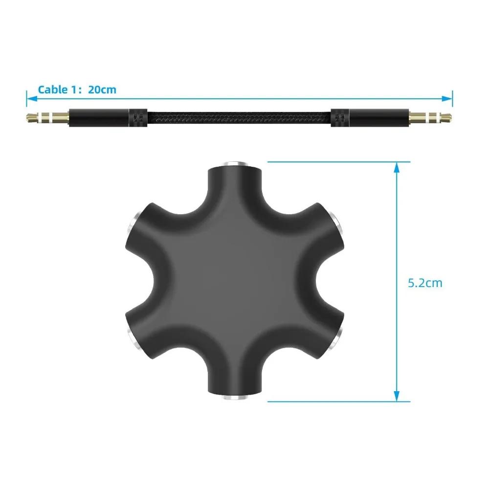 Multi Headphone Audio Splitter 3.5mm 5-Jack Female Connector Adapter with 3.5mm Stereo Cable 20cm Digital Audio Video Cables