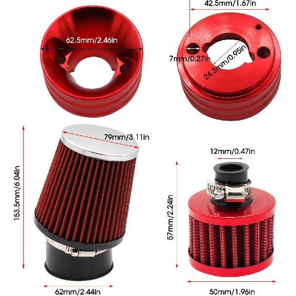 Upgraded Mini Bike Air Filter Adapter Kit for Predator 212cc Coleman CT200U CT200U-EX BT200X KT196 224cc 196cc 6.5hp Honda GX160 GX200 Engine Go Kart