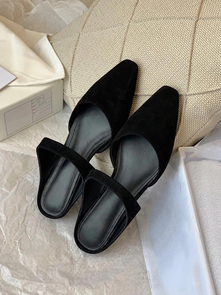 

2025 leather suede retro Mary Jane women s shoes bag head half slippers women s flat heel pointed soft bottom cool slippers 40 чорний