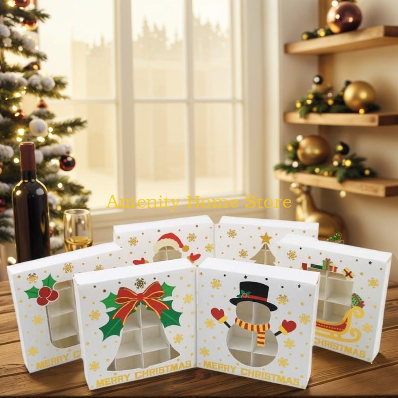 F26C 12Pcs Christmas Treat Boxes 12 Slot Chocolate Gift Box Cookie Candy Box Recycled Paper Packaging Box Christmas Supplies