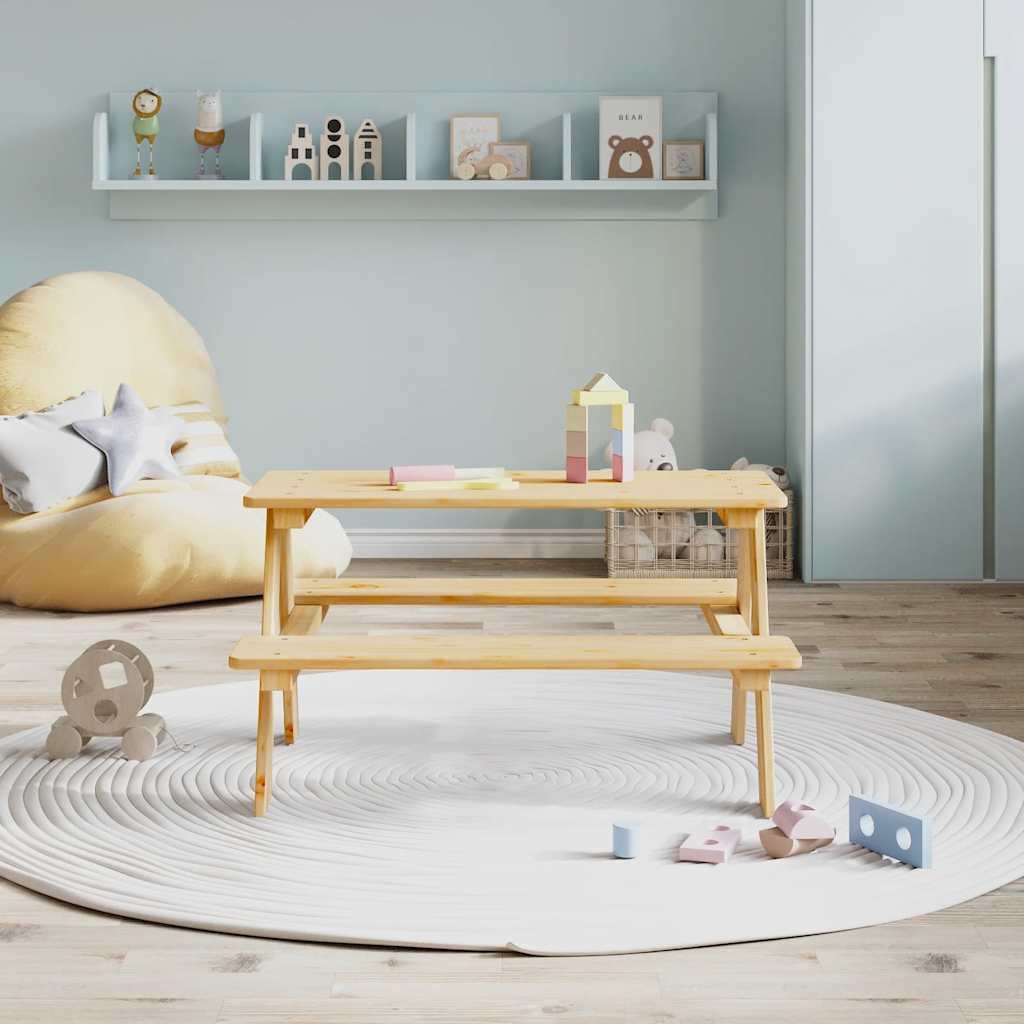 Children S Table with Benches IRUN 90x79.5x50 Cm Solid Wood