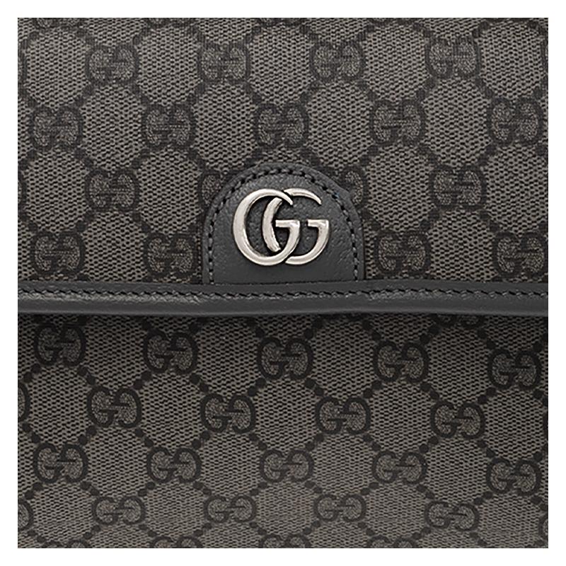 Gucci Ophidia Series Old Double G Logo Snap Closure Canvas and Leather Chest Bag One Shoulder Crossbody Waist Bag Small Women's Gray/Black