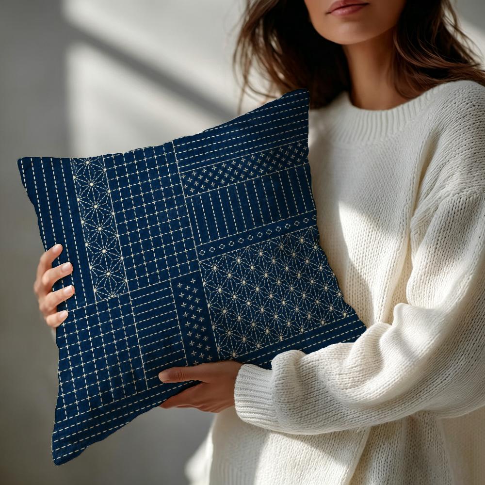 Muster Sashiko-Stickerei Indigofarbe Texturen Kissenbezug Gemusterter Kissenbezug Romantisch Gemütliches Zuhause Sofa Dekoration