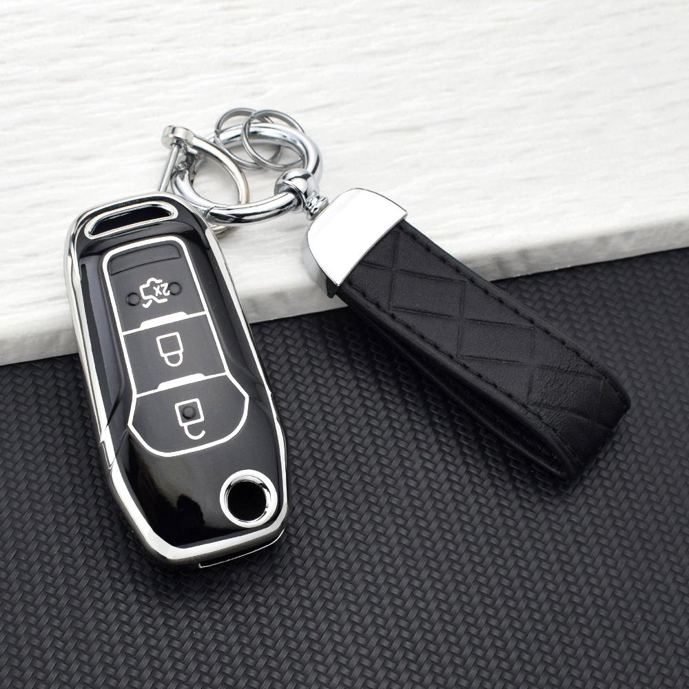 TPU Car Key Fob Case Cover for Ford F-150 F-250 F-350 Ranger Explorer Fiesta KA Mondeo New Silvery Smart Key Protector Key Chain