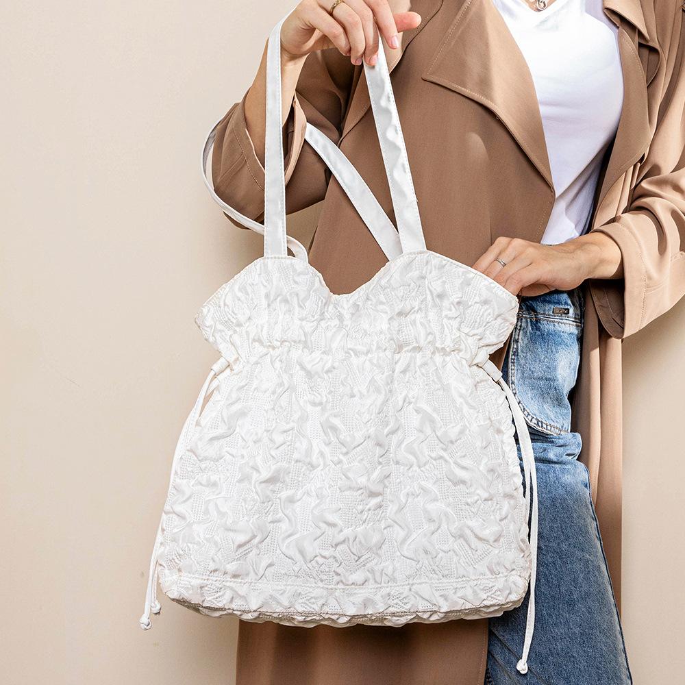 

Pleated bag, spring shoulder bag, women s large-capacity bag, white underarm bag, tote bag.