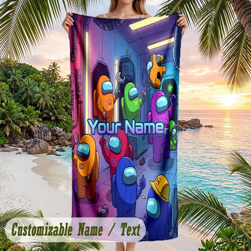 Among Us Beach Towel, Personalized Custom Text, Quick Dry Soft Large Towel For Swimming Pool Travel