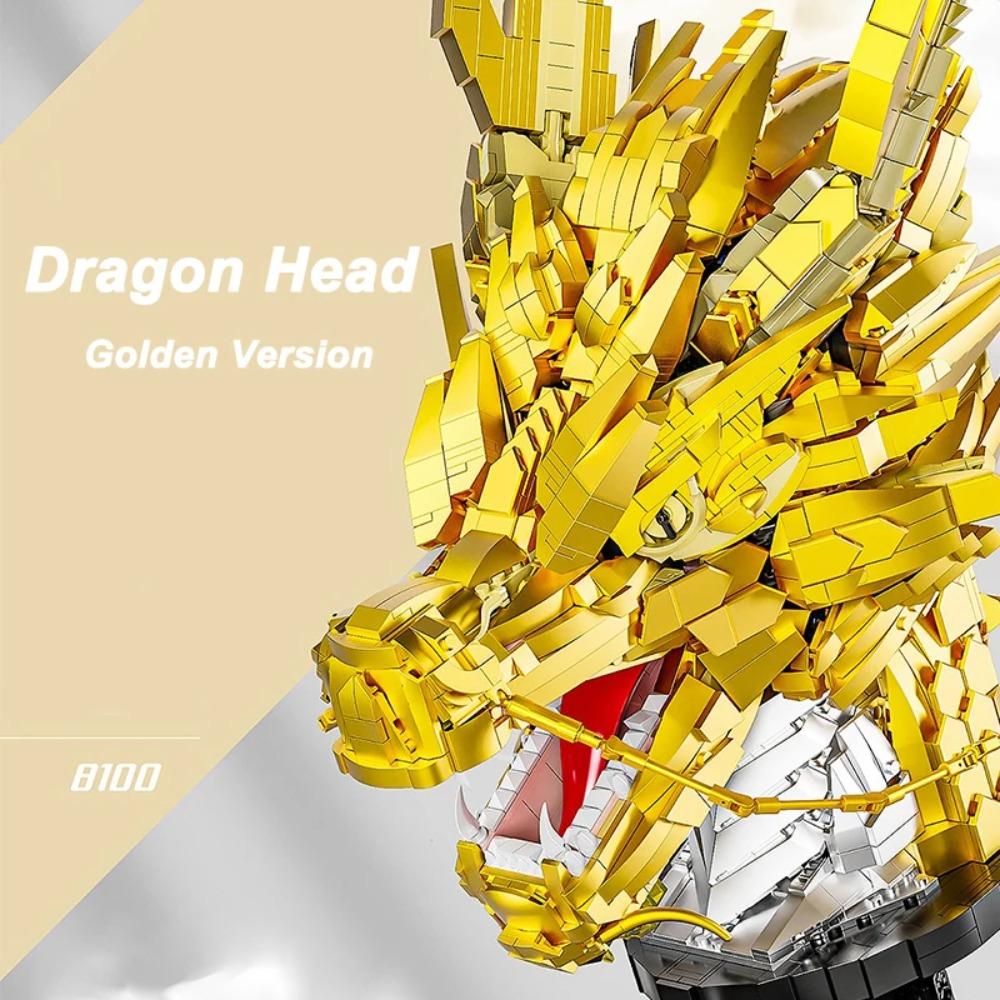 Golden Dragon Head Building Blocks Building Blocks Assemble Desk Decoration Chinese Dragon Toys Gift  for Adult Friend
