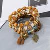 Wooden Tassel Bracelet For Men and Women 4PCS Retro Alloy Elephant Leaf Crystal Bracelet