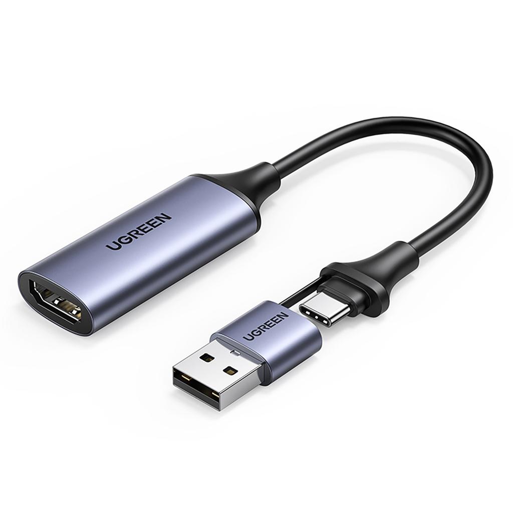 Ugreen CM489 HDMI Female to USB-A/USB-C Male Adapter, Gray