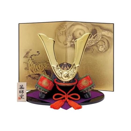 May Doll Boy s Festival Nishikisa Shusse Helmet (with gold and dragon and tiger folding screen)