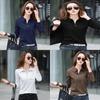 Elegant Long Sleeve Polo T Shirt For Women With Spliced Design Made Of Cotton And Spandex For Office Wear