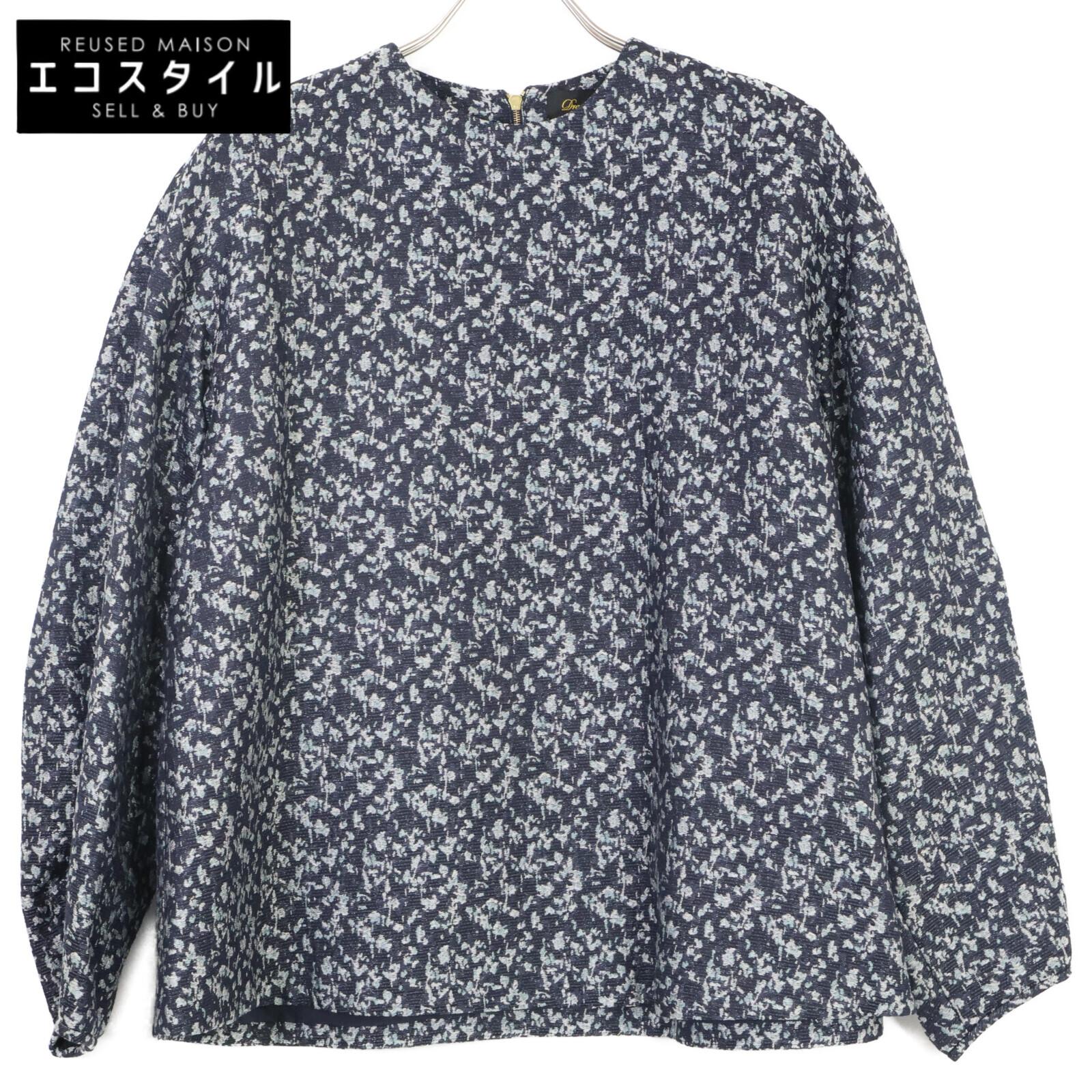 

ПУЛОВЕР DRAWER 6521-299-1047 темно-синий шелковый купровый жаккард с цветочным узором, с застежкой-молнией сзади, топы, не указано, черный, б/у