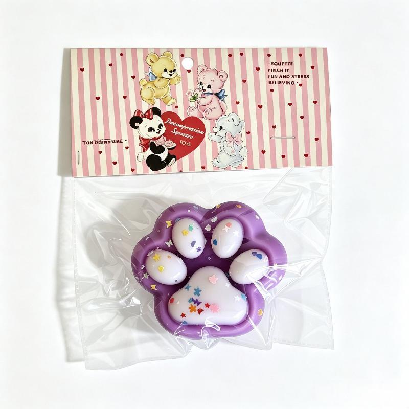 Squeeze Stress Relief Fidget Toy Kawaii Glitter Cat Paw Soft TPR Slow Rising for Travel Anxiety Relief
