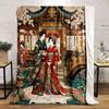 Japanese Kimono Couple in Cherry Blossom Garden print blanket soft and cozy perfect for the living room bed sofa or a nap,gift