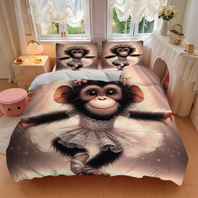 3pcs Anime Monkey Ballerina Bedding Set - Includes One Quilt Cover and Two Pillowcases (No Core) - Home Decor, Festival Gift, Polyester Fabr