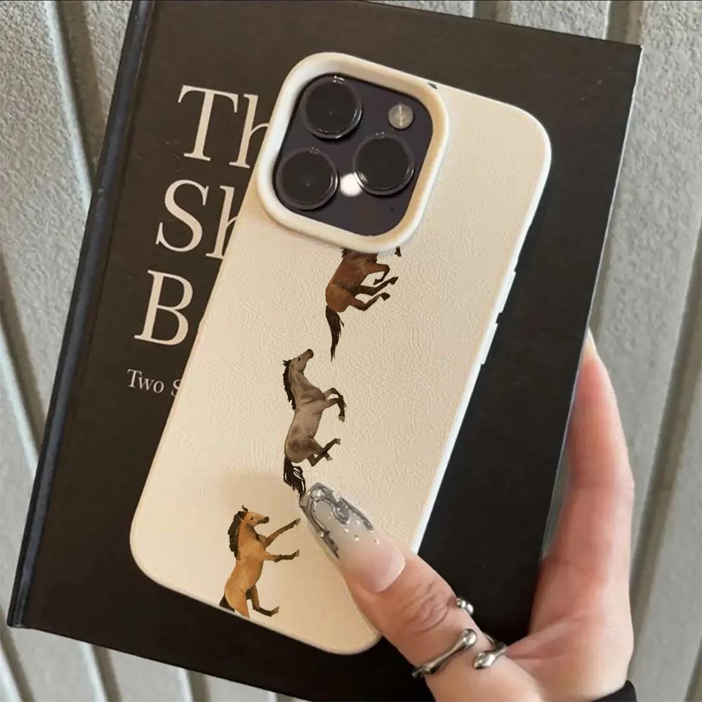 

Elegant Lunar Horse Graphic Lychee Texture Phone Case For iPhone 17 16 15 14 13 12 11 Pro Max Plus 17 Air XS X XR Cover iPhone XR