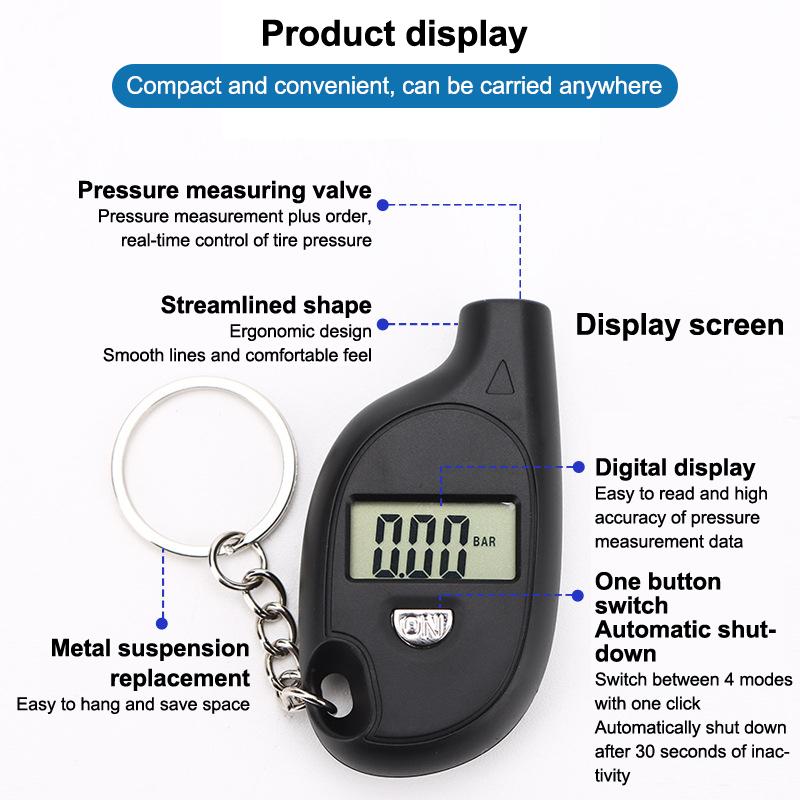 Mini Keychain Style Tire Gauge Digital Lcd Display Car Tire Air Pressure Tester Meter Auto Car Motorcycle Tire Safety Alarm