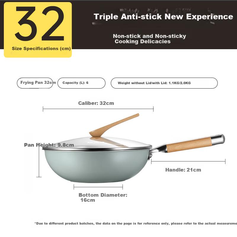 COOKER KING Wok, 316L Stainless Steel Frying Pan, Non-Stick Flat Bottom Stir-Fry Pan 32cm, Visible Lid, Suitable for All Stoves