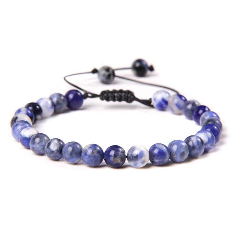 Natural Stone 6mm Beads Bracelet Adjustable Rope String Braided Bracelets For Women Men Amethysts Red Agates Lava Beaded Bangles