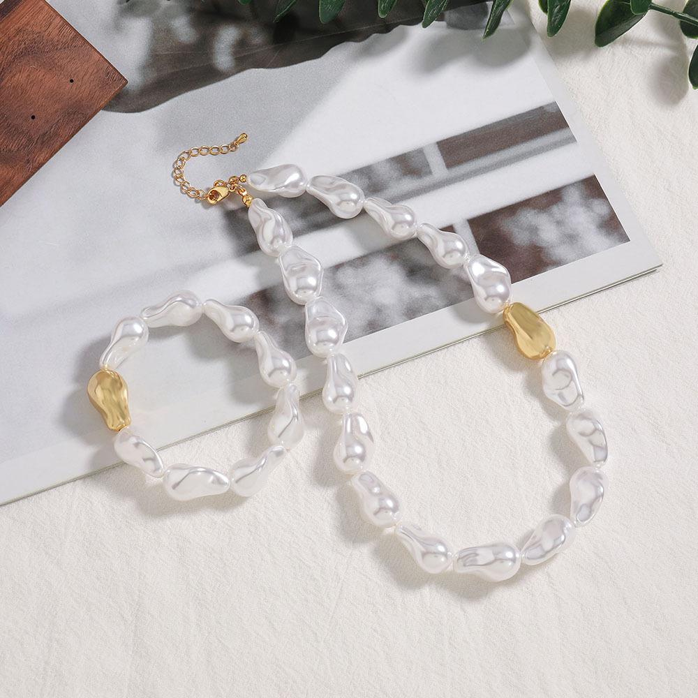 GEMCHIC Women's Irregular Baroque Pearl Necklace and Bracelet Set, Gold Tone Alloy Jewelry