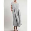 QICED Fashion Summer Spring Solid Color Print Short Sleeve O-Neck Casual Dresses