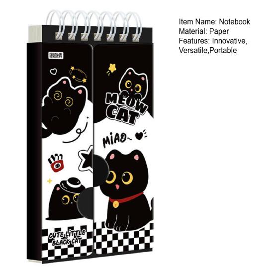 Caderno de Vocabulário Gato Preto Portátil Tamanho de Bolso Mini Caderno Espiral com Argolas Livro de Palavras para Estudantes