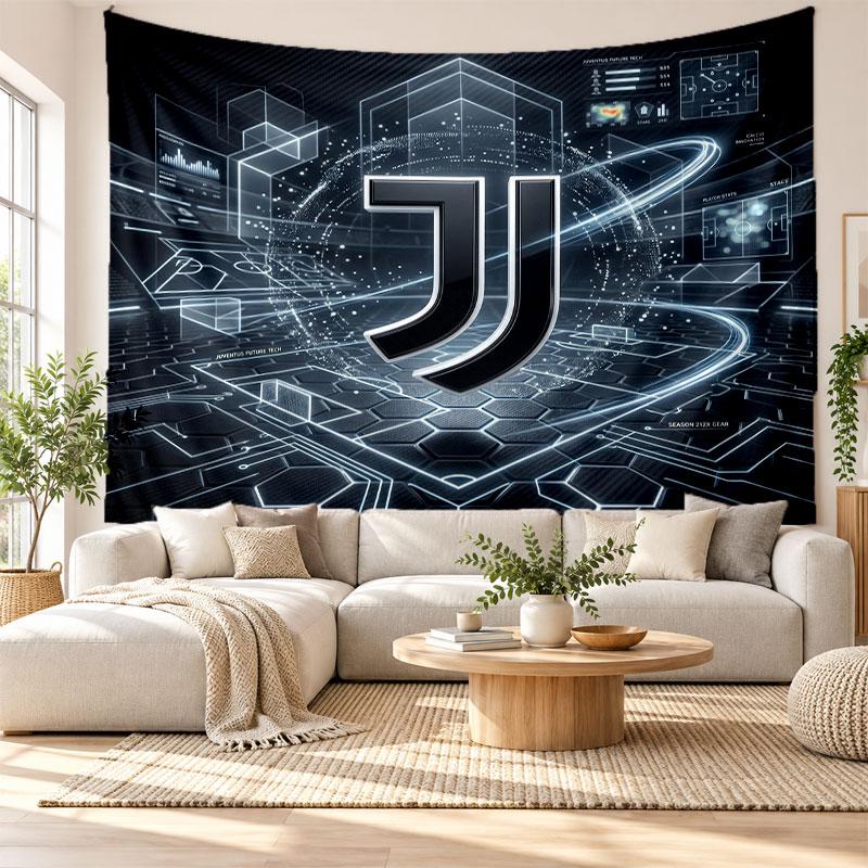 Gobelin Ścienny Juventus FC, Miękki Materiał do Zawieszenia na Ścianie, Dekoracyjne Tło do Sypialni Domowa Sztuka Ścienna