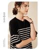 Spring/Summer Black & White Striped Knit Wool Casual Loose Short Sleeve Women's Top