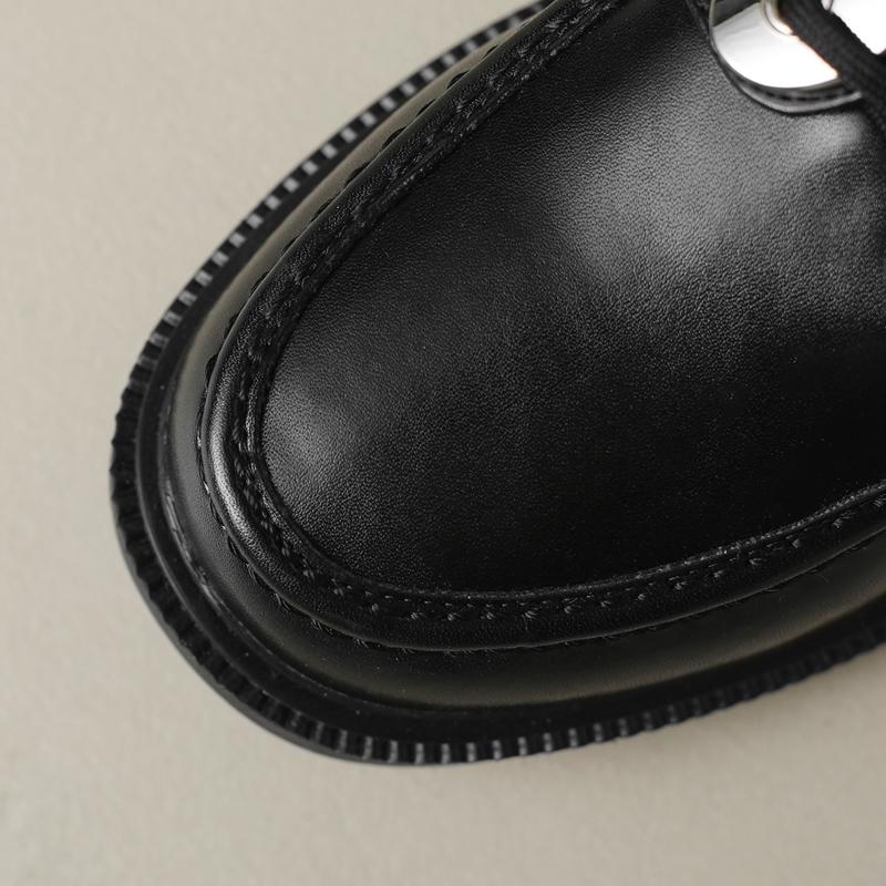 Fashion Women's New Spring and Autumn Round Head Thick Bottom Metal Lace Middle Heel Large Oxford Work Retro Single Shoe