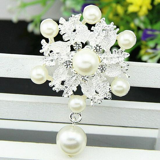Silver-Plated Pearl Pendant Brooch - European  American Fashion B748 Zhenyao Jewelry