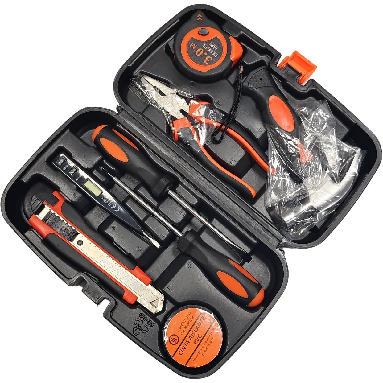 9-Piece Basic Home Repair Tool Set General Mechanic Household Kit with Plastic Toolbox (as the picture,Hand Tool Kits&1)