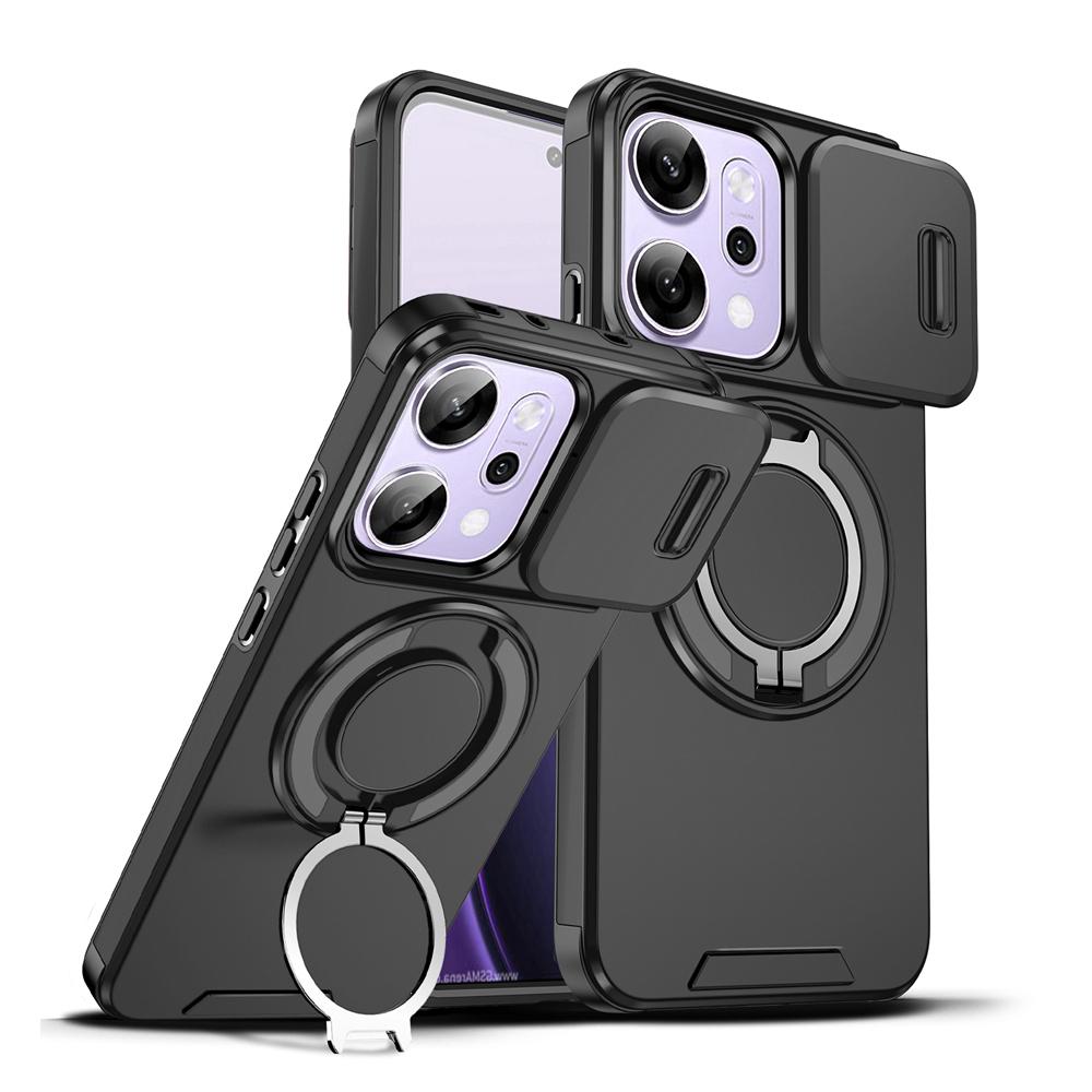 KEYSION 360° Ring Stand Phone Case for OPPO Reno14 Pro 5G Slide Camera Protection Magnetic Shockproof Cover for OPPO Reno14 F 5G