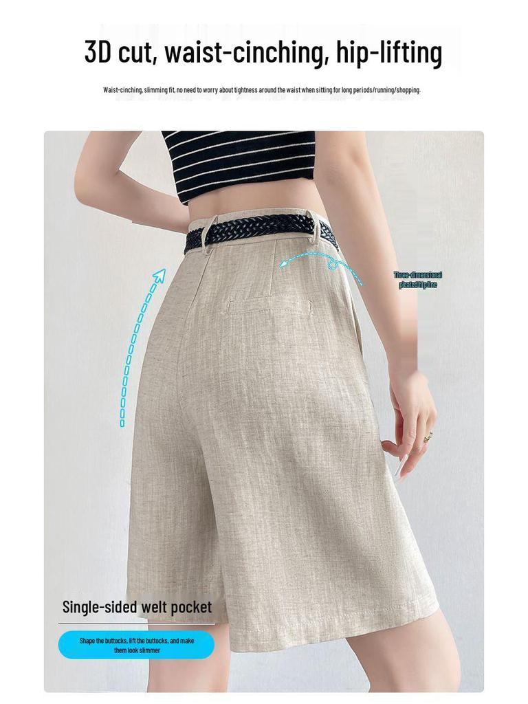 High-Waisted Tencel Linen Wide-Leg Shorts - Casual A-line Summer Style for Women