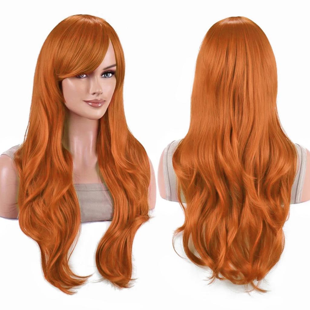 Parrucche Colorate Sintetiche Ondulate per Cosplay Lunghe 70cm con Frangia Parrucca Costume per Donne
