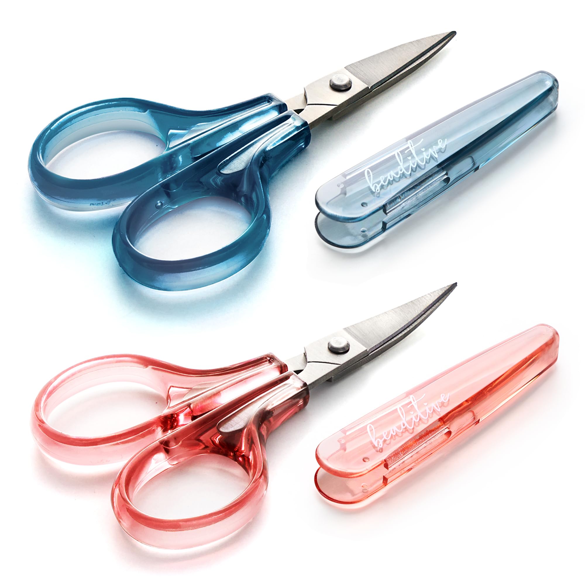 

Beaditive Fine Detail Craft Scissors Set 2 Pieces Curved and Straight Blade Stainless Steel Sharp Compact Blue Pink Protective Cover Sewing Embroidery
