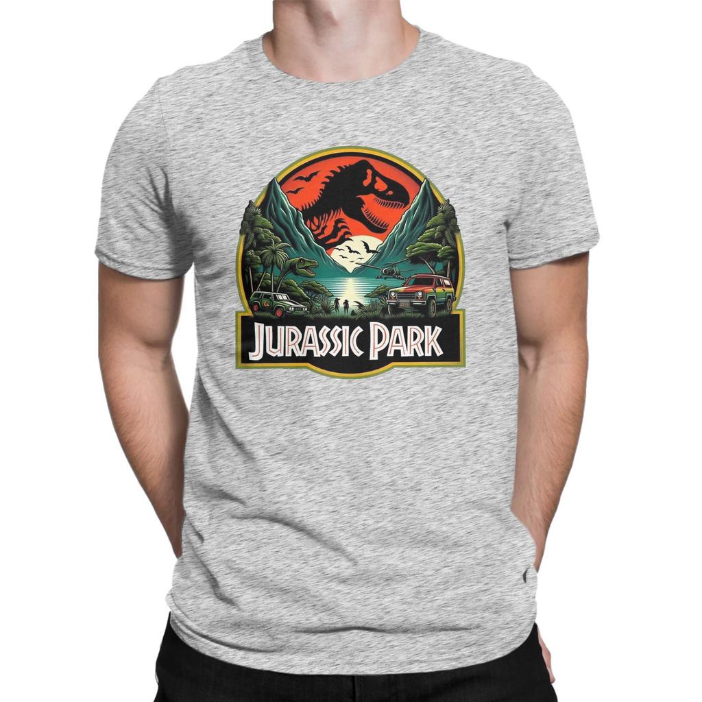 Vintage Jurassic Park TShirt for Men O Neck Pure Cotton T Shirts  2025 Movie Short Sleeve Tee Shirt Gift Idea Tops