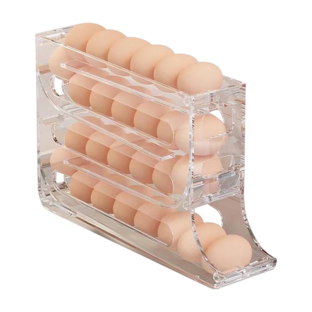 4 Layers Automatic Rolling Egg Holder Rack Fridge Egg Storage Box Container Kitchen Refrigerator Egg Dispenser Fridge Organizer