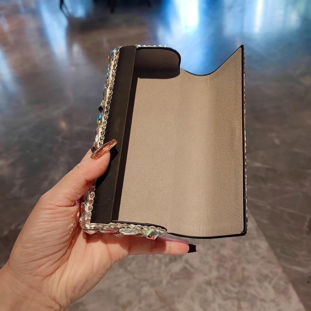 Leder Strass-Einlage Brillenetui Tragbare Brillen Aufbewahrungsbox Damen