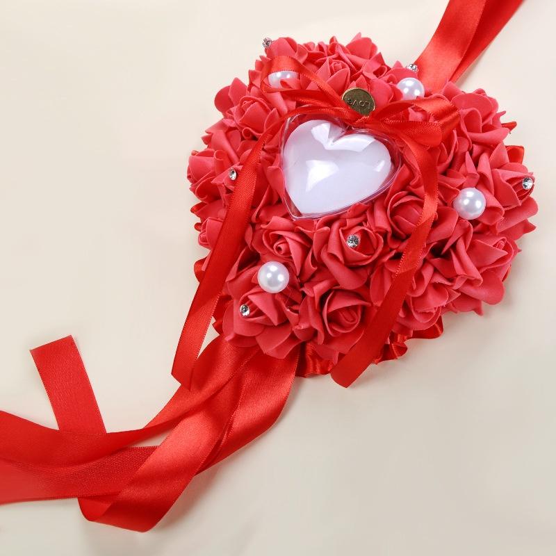 Buy PE Foam Ring Pillow Rhinestone Heartshaped Hanging Ring Box Bride