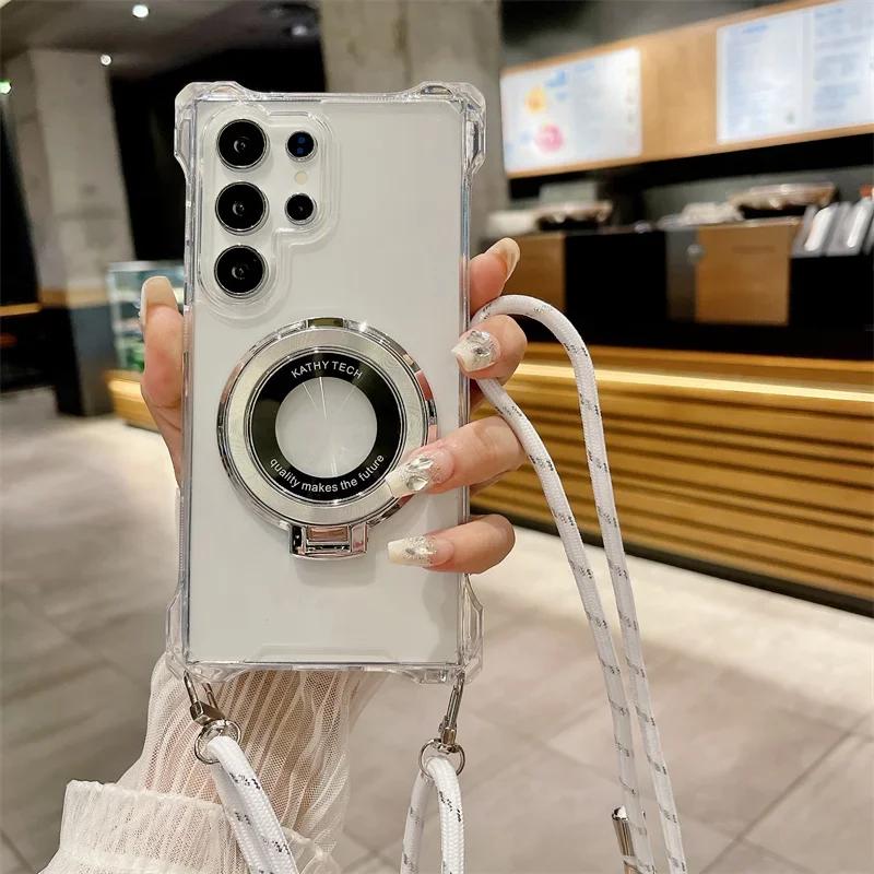 Crossbody Lanyard Magnetic Phone Case for Samsung Galaxy S25 S24 S22 Ultra Plus S23 FE A35 A55 A16 A26 A36 A56 Ring Cover