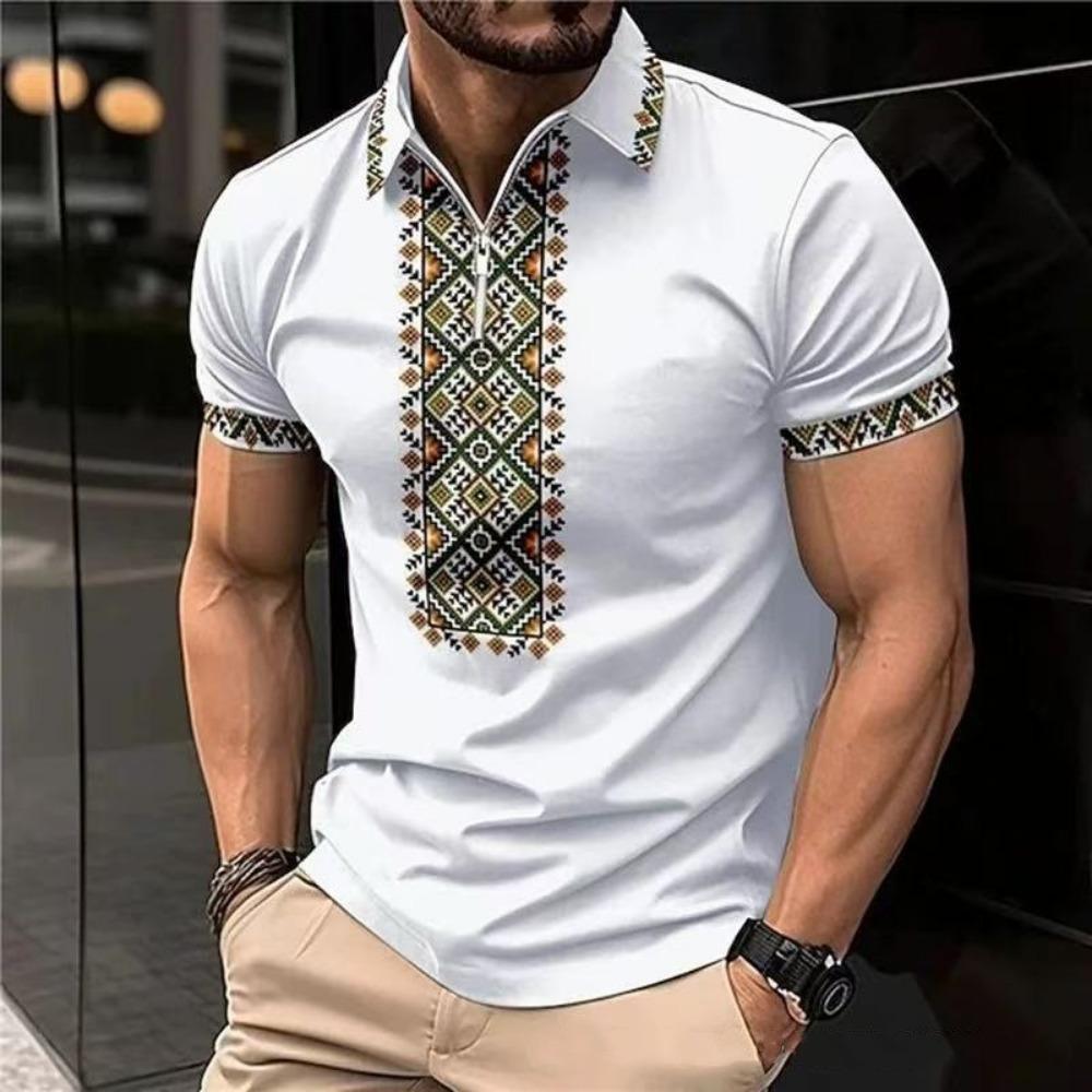 

Summer Men s Zipper Short Sleeved Polo Shirt with a Collar and Casual Ethnic Style Polo Shirt S оранжевый