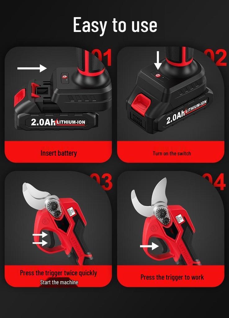 Brushless Electric Handheld Pruning Shears with Lithium Battery and Digital Display