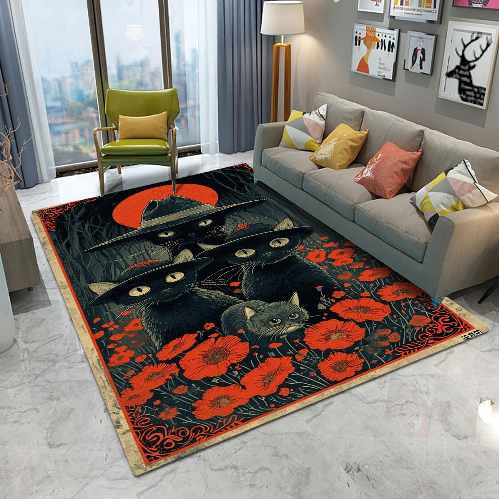 Retro Katze Kätzchen Abstrakte Kunst Niedlich Teppich Wohnzimmer Sofa Schlafzimmer Arbeitszimmer Küche Eingangstürmatte Rutschfest Heimdeko Teppich
