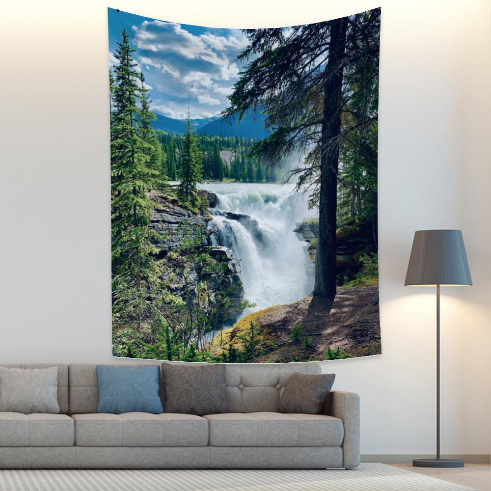 Anpassbares Naturwald-Wasserfall-Landschafts-Wandteppich-Dekorations-Wandbild-Wandteppich Wohnzimmer Leinwand-Wand-Wandteppich